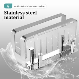 RYing Shower Caddy Stainless Steel Bathroom Organiser, Shower Shelf with Hooks for Shampoo and Shower Gel (Silver) (20 cm)