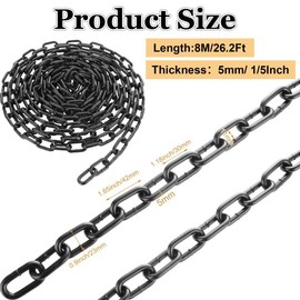 MUXHEL 1/5'' x 26.2Ft Long Black Chain Link Heavy Duty Porch Swing Chain, Carbon Steel Coil Chain for Hanging, Pet Chain, Fence, Security Lock Chain