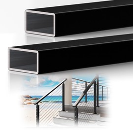 2 Pack 4FTx 2-3/8"x1-3/16 Aluminum Black Handrail with Self Drilling Screws Nylon End Caps, Rectangular Handrail Cuttable Flat Top Rail for Deck Stair Railing Indoor Outdoor Cable Railing System