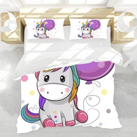 ZTYROLJ Unicorn Bed Linen 135 x 200 cm for Girls Children, Soft Microfibre Unicorn Bed Linen Sets, Breathable Children's Bed Linen 135 x 200 + 80 x 80 cm Pillowcases