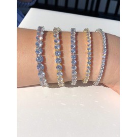 HarlemBling Real Solid 925 Sterling Silver Mens Or Womens Tennis Bracelet - 14k Yellow & Rose Gold Finish Over Solid 925 Silver - 3-6mm - 6-9" Iced Out One Row Bracelet (6.5, 6mm Yellow Gold)