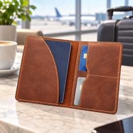 Brown Unisex Genuine Leather Passport wallet Women Vintage Cow Leather Passport cover Wallet Men Credit Card Holder Travel Wallet