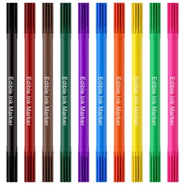 Jewem (Upgrade) Edible Markers for Cookie Decorating,10Pcs Food Coloring Pens, Double Side Food Grade Pens with Fine & Thick Tip for Decorating Fondant, Cakes, Cookies, Easter Eggs, Frosting, Macaron