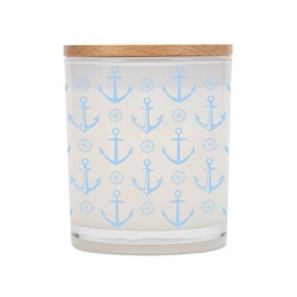 Elanze Designs Patterns Sky Blue Anchors White 11.5 Ounce Pure Soy Wax Jar Candle, White Tea Scent