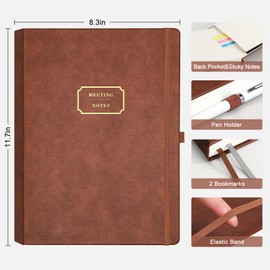 EMSHOI Meeting Notebook for Work with Action Items - 240 Pages A4 Large Project Planner Agenda Organizer Work Notebook for Women Men Office Business Notes, PU Leather Hardcover, 8.5" x 11", Coffee