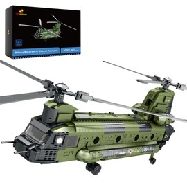 JMBricklayer CH-47 Chinook Helicopter Building Set, Military Cargo Helicopter Model Kit for Adults & Teens, Realistic Aircraft Building Blocks Toy with Rotating Rotors, Display Collectible Army Model