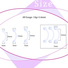 Goerhsjie 14G Bioflex Plastic Silicone Rubber Clear Flexible Pregnancy Maternity Belly Button Navel Rings Retainer Christina Piercing Para El Ombligo Mujer for Surgery 10mm 12mm 14mm 16mm Long Bar