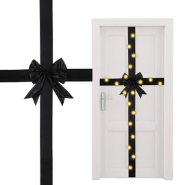 Spiareal Christmas Cabinet Door Ribbon Bow with LED Light Large Glowing Ribbon Christmas Wreath Bow Xmas Tree Festival Wrapping Decorations for Home Xmas Tree(Black,15.75 x 12.99,Normal)