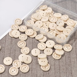 NUOMI 100Pcs Natural Wood Handmade with Love Tags Buttons 2 Holes Sewing Labels, DIY Craft Projects Decorations, Embellishments Ornaments 20mm