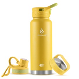 IDEUS Vacuum Insulated Water Bottle, 40 oz (1140 ml) Stainless Steel Double Wall Bottle Metal Sports Canteen with Leak-proof Screw Cap (Yellow)