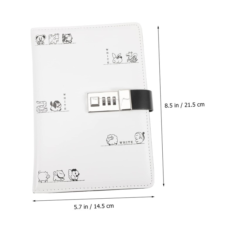 TEHAUX Lockable Diary White Student Girl Notebook Paper Password Lock