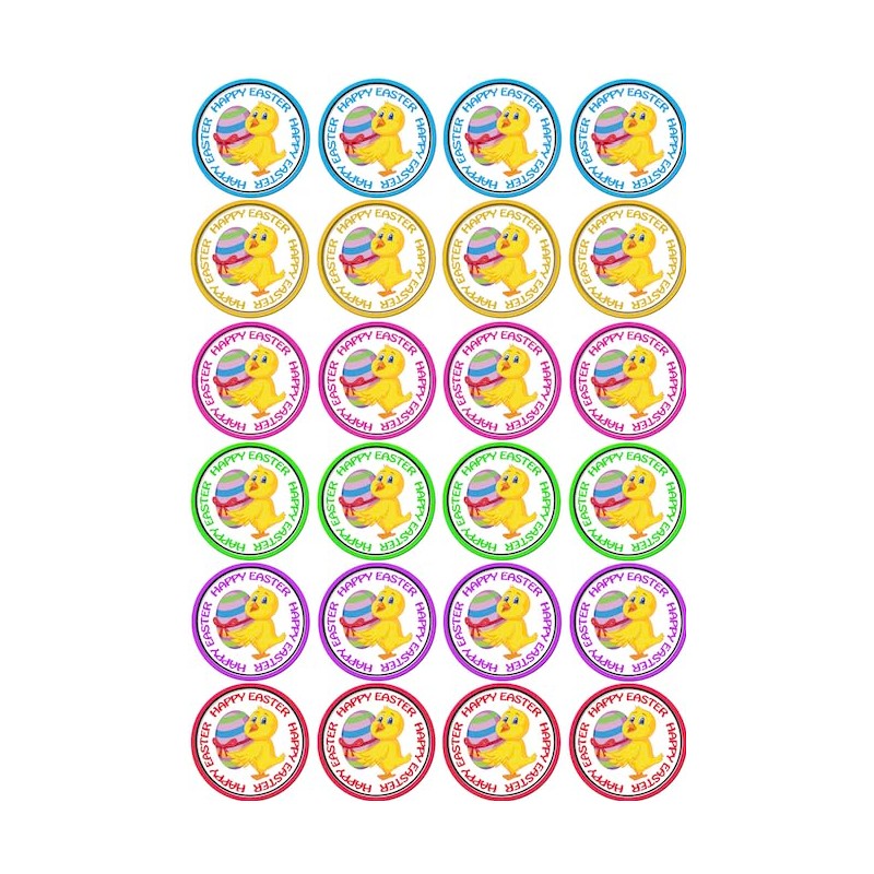 24 X HAPPY EASTER CUTE YELLOW CHICKS EDIBLE ICING CUPCAKE