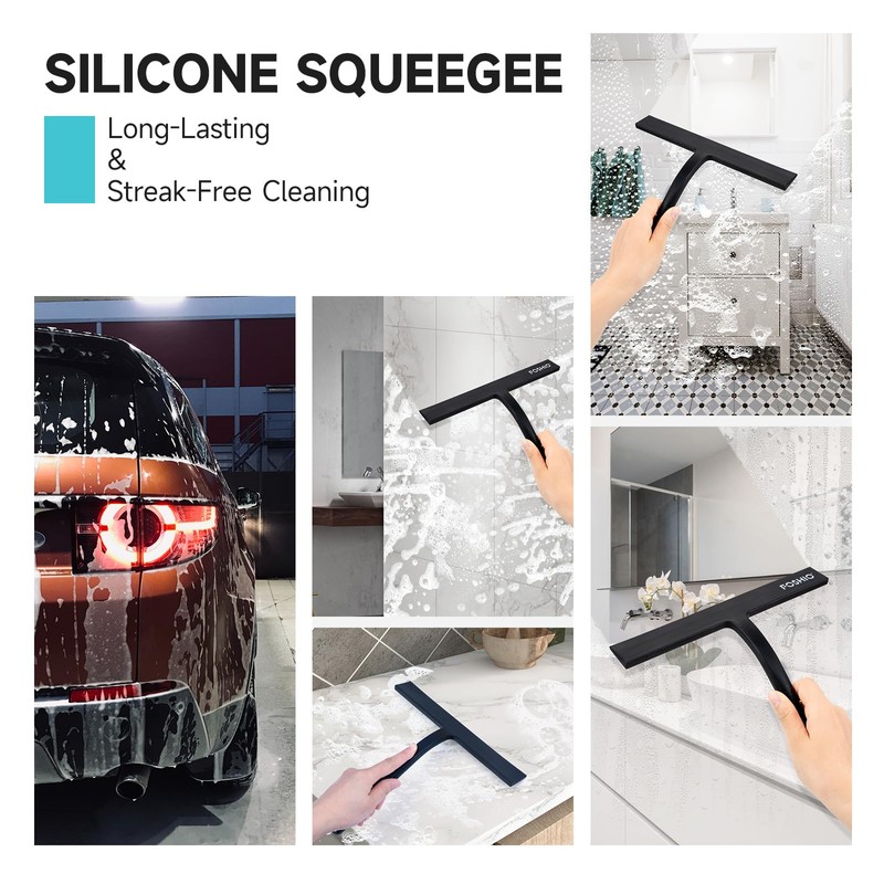 FOSHIO Shower Squeegee for Glass Doors with Suction Cup, Silicone