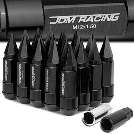 53mm Aluminum M12 x 1.5 6-Point 23mm OD Black 20 Lug Nuts with 30mm Caps Set Adapter, Black