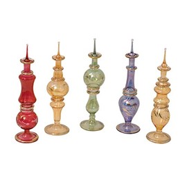 CraftsOfEgypt Egyptian perfume bottles Set of 5 hand Blown Decorative Glass Vials Height 6 Inch (16 Cm)