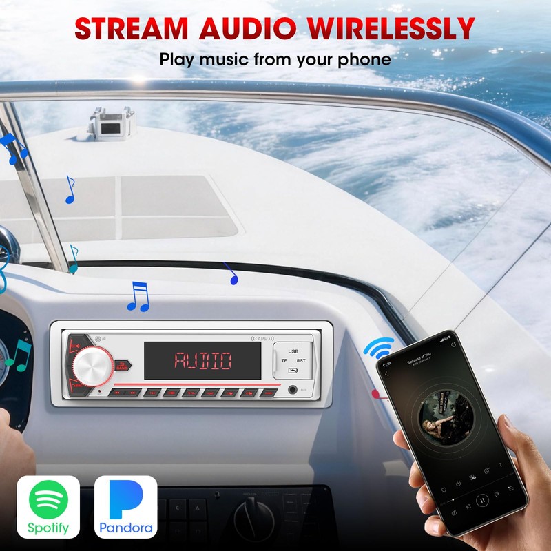 Single Din Marine Radio Receiver: Bluetooth Car Stereo for Boat