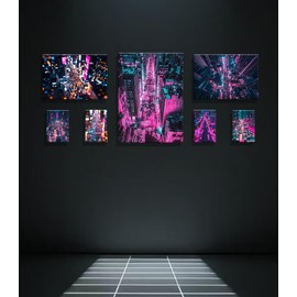 HSHWKSH City Landscape Picture Skyline Canvas Wall Art, Colorful City Painting for Office Living Room Modern Home Decor (Colorful Painting, 24X16inch, Framed)