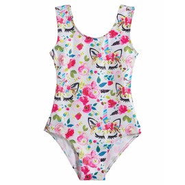 Domusgo Gymnastics Leotards for Girls Sparkly One Piece Sleeveless White Flowers Dance Outfits Size 10-12 Years Old