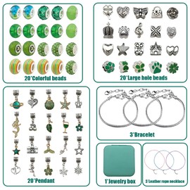 Bracelet Making Kit for Girls, IGGDOQI 68Pcs Charm Bracelets Kit with Jewelry Box, Jewelry Charms, Bracelets for DIY Craft, Jewellry Gift Adults and Kids, Present for 8-12 Year Old Girl (Green)