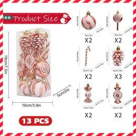 13 Pcs Christmas Ball Ornaments,Christmas Baubles Set Christmas Tree Hanging Decorations Hanging Baubles Balls Ornaments,Xmas Tree Balls Christmas Balls Decoration for Christmas Tree Decoration (Rose)