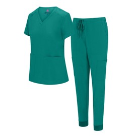 Natural Uniforms Womens Essential Cool Stretch Jogger Scrub Set (True Hunter Green, Small)