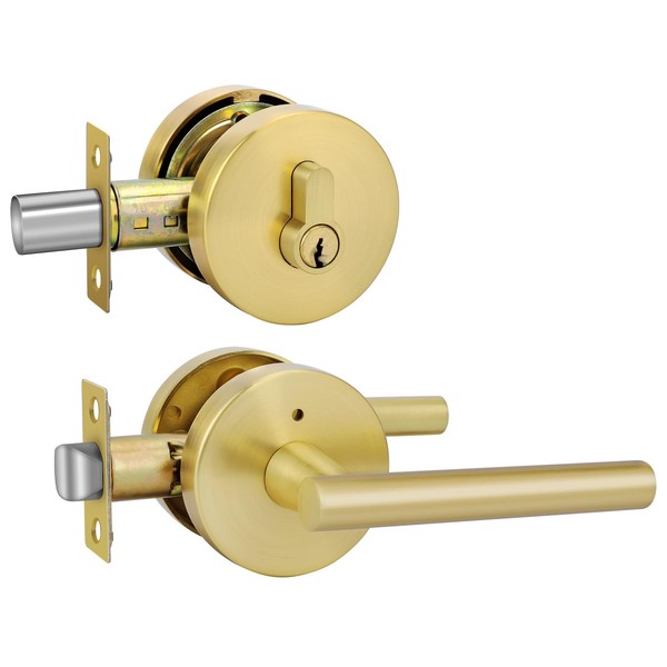 Haidms Gold Exterior Door Lock Set with Deadbolt, Brushed Gold