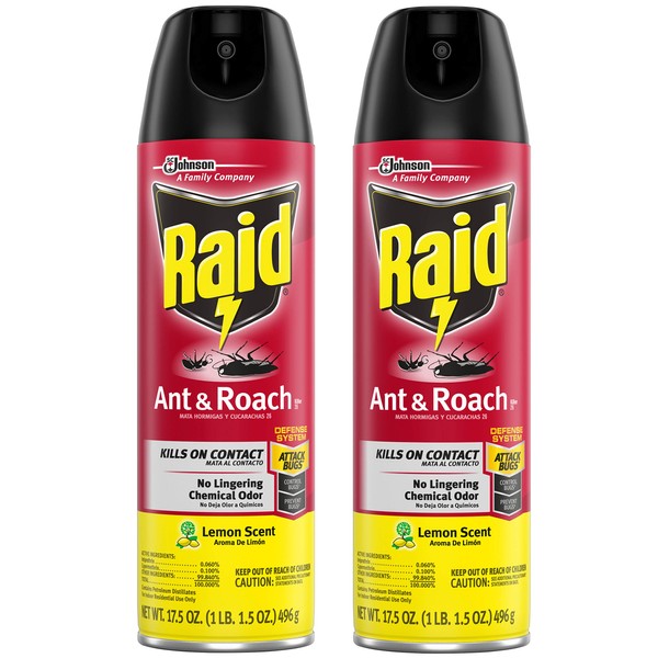 Raid Ant & Roach Killer Lemon Scent, 17.5 OZ (Pack of 2)