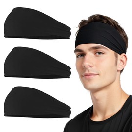 3 Pack Headbands for Men and Women, Mens Sweatband Sports Headband, Stretchy Moisture Wicking Hairband for Running,Cycling,Football, Basketball, Yoga(Black)
