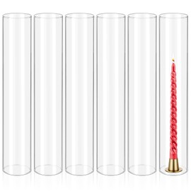 6 Pcs Hurricane Candle Holder Sleeve, H:16" D:3" Bottomless Glass Cylinder Candleholder Tall Clear Glass Cylinder Open Both Ends, Chimney Tube Cover, Open Ended Candle Shade