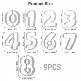 Grevosea 9 Pcs 2 In Number Cookie Cutters, Stainless Steel 0-8 (6 Reverses to 9) Birthday Numbers Cookie Cutter Set Fondant Dough Kitchen Baking Tool for Wedding Family Gathering Christmas Party