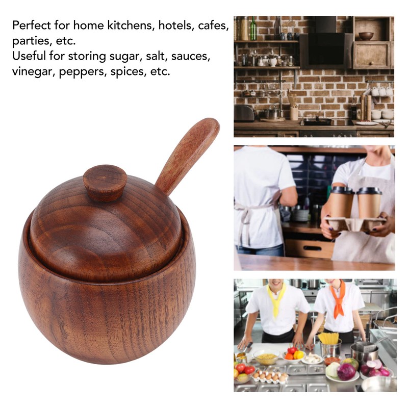 Wood Spice Jar Sugar Bowl Salt Box Seasonings Storage Container