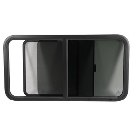 HECASA RV Window 42" W X 22" H Teardrop Horizontal Sliding Window W/ Trim for 1.5" Wall and Mesh Screen Tempered Glass Powder Coated Black 1PC