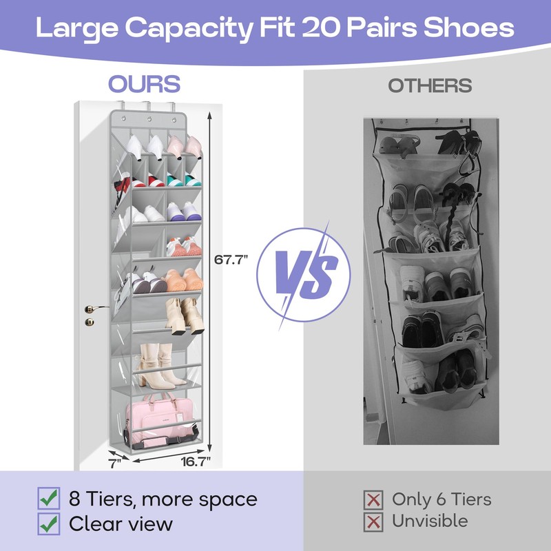 MISSLO Clear Over the Door Shoe Organizer Large Deep Pockets