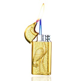 SMTSEC Crane Double Flame Dragon Lighter, Torch, Cool with Adjusting Flame Tool, Windproof, Jet, Lighters for Men, Funny, Refillable Butane Lighter (Gold)