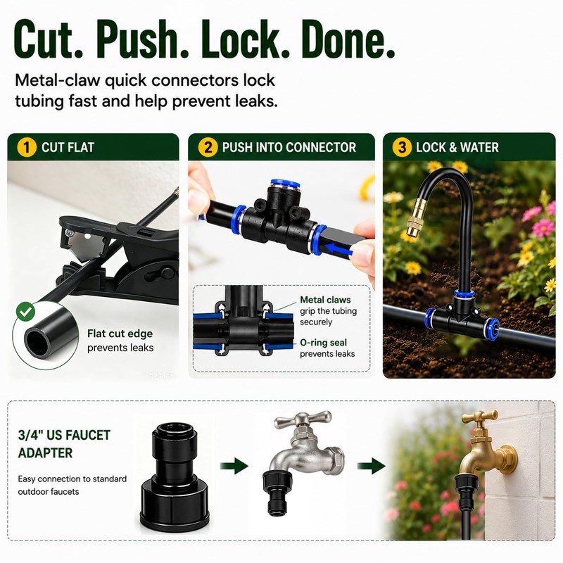 Apgooface 5/16" Drip Irrigation System 100 ft with 20-Pcs 360°