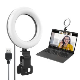 Selfie Light with 5 Inch Selfie Light Laptop, Ring Light, 5 Brightness Levels, Colour Temperature Range 2500K-7000K, for Selfie Video Conference Streaming Makeup Vlog YouTube TikTok