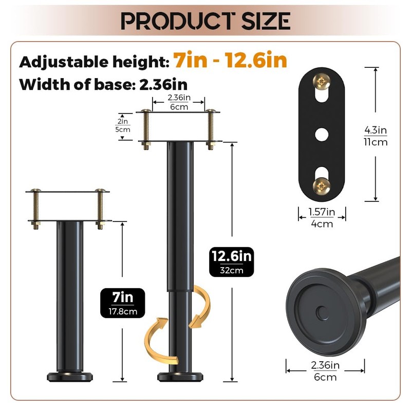 YUEYIN Under Bed Metal Support Legs, Adjustable Height Bed Frame