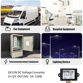 DC 12v Step up to 24v Converter Regulator 5A 120W Power Supply Adapter for Motor Car Truck Vehicle Boat Solar System etc.(Accept DC9-20V Inputs)