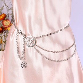 Milakoo Y2K Body Chain Belt for Women Pentagram Star Pendant Multilayer Chains Link Belts, Silver