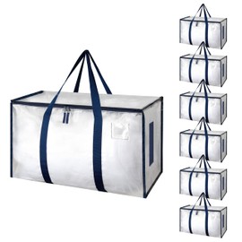 Simple Deluxe Extra-Large Moving Bags with Carrying Handles & Durable Zippers, Fold Flat, Moving Boxes Alternative, Heavy-Duty Tote for Moving, Travel, Storage, Moving Supplies, White (6 Pack)