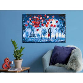 murando - Painting by Numbers Romantic Couple in Paris Eiffel Tower Balloons 60 x 40 cm Painting Set with Wooden Frame on Canvas for Adults Children Painting Hand Painted Kit DIY Gift Decoration