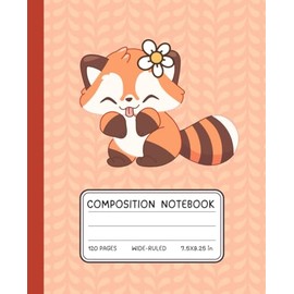 Red Panda Composition Notebook – Cute Kawaii Animal Wide Ruled Journal for Girls, Kids, and Students (120 Pages, 7.5 x 9.25 in): Adorable Smiling Red ... Peach Cover for School, Writing, or Drawing