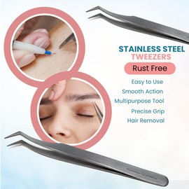 Professional Eyelash Tweezers Needle Nose Stainless Steel Tweezers Precision Pluckers 4.75" Fine Precision Tips for Facial Hair, Splinter and Ingrown Hair Removal Used by Women & Men (JF-TIP-6)