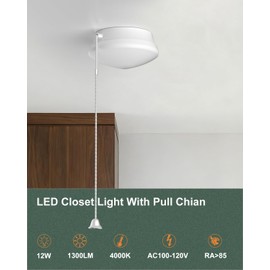 Lightdot 7” Modern LED Ceiling Light with Pull Chain 12W 4000K, 1300lm, 125W E26 Bulb Replacement, Energy Saving Flush Mount Lighting for Closets/Bedroom/Corridor (2 Pack)