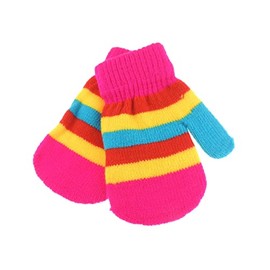 Cute Baby Girls Boys Unisex Toddler Babies Childrens Kids Essentials Warm Winter Knit Knitted Stay On Mitts Outdoor Autumn Shower Christmas Gift Mittens Gloves 6 Months to 2 Years Stripes (Fuchsia)