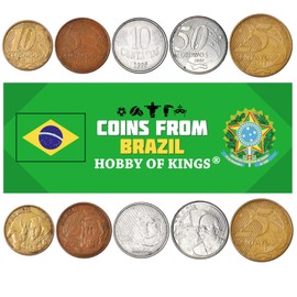 Brazil 5 Mixed Coins | 5 Cruzeiros to 25 Centavos | Brazilian Currency Since 1990