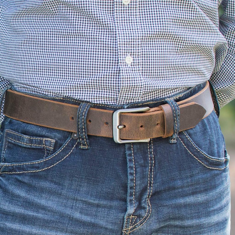 Nickel Smart Roan Mountain Brown Leather Belt - Distressed 48"