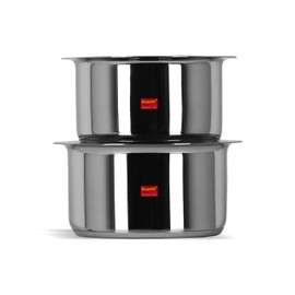 Sumeet 2 Pcs Stainless Steel Induction Bottom (Encapsulated Bottom) Induction & Gas Stove Friendly Container Set/Tope/Cookware Set With Lids Size No.13 & No.14 (2.3 Ltr & 2.8 Ltr)