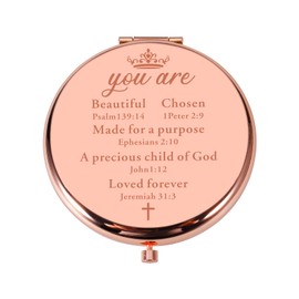 Aiseavril Cadeau Easter Basket Stuffers for Girls, Religious Compact Mirror, Baptism & First Communion Gift for Girls, for Women, You're Amazing and Beautiful, Rose Gold, Mirror Encouragement Gifts