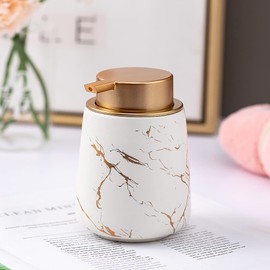 Coffeezone 11 oz Marble Gold Inlay Ceramic Lotion Dispenser Liquid Hand Soap Dispenser Pump Bottle for Hotel Kitchen Bathroom (Marble White)